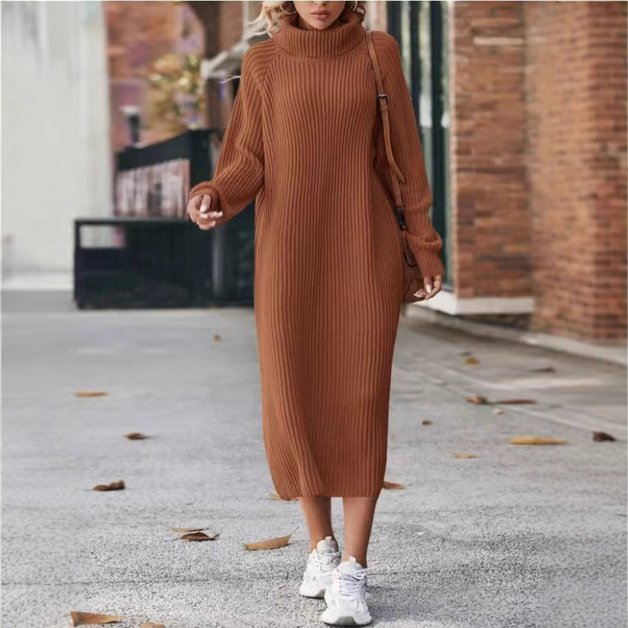 Women's Long Dress Loose Over Knee Turtleneck Knitting Sweaters