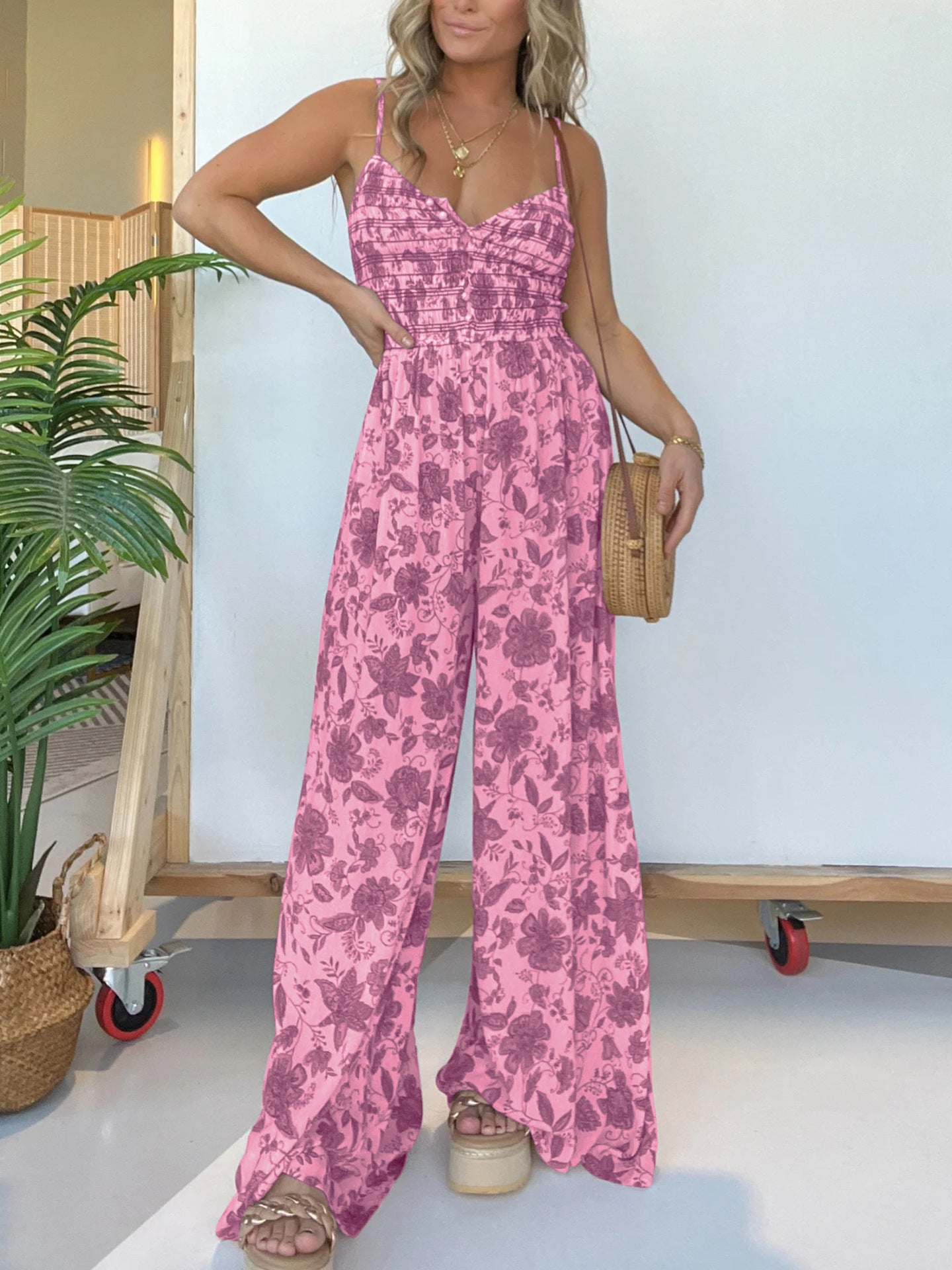 Trendy Spring Stride Floral Strap One-piece Jumpsuits