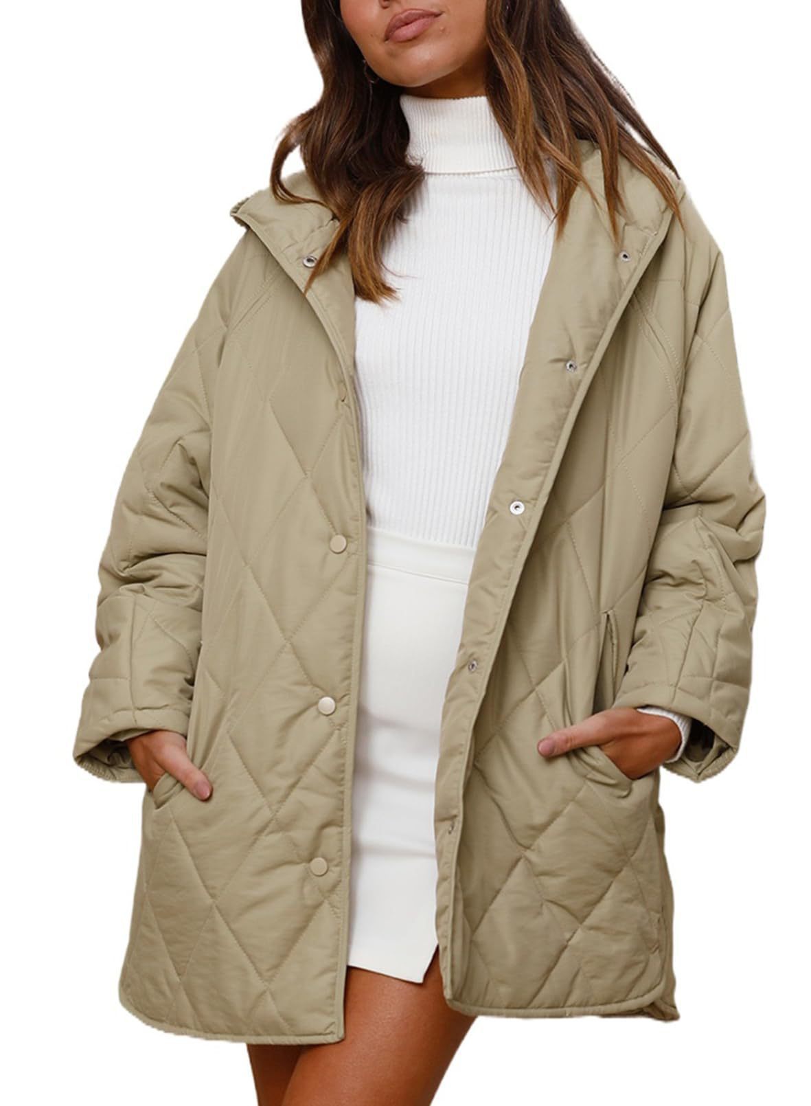 Women's Winter Casual Diamond Quilted Hooded Lightweight Coats