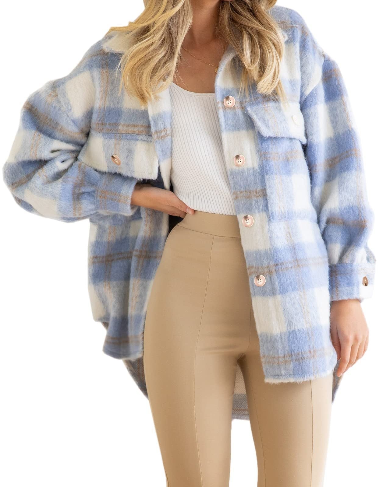 Women's Winter Fashion Plaid Large Pocket Coarse Coats