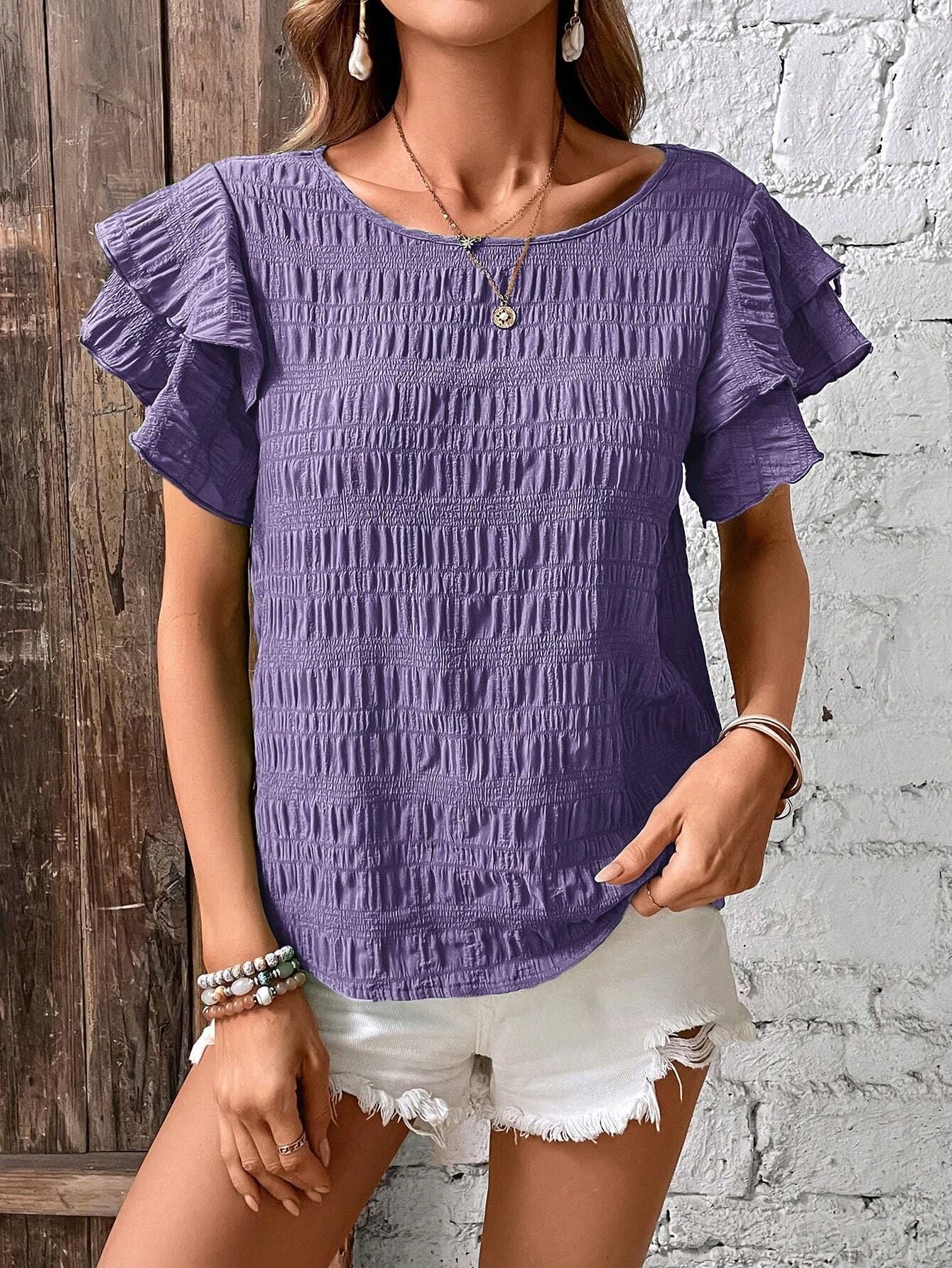 Women's Summer Ruffle Sleeve Round Neck Temperament Blouses