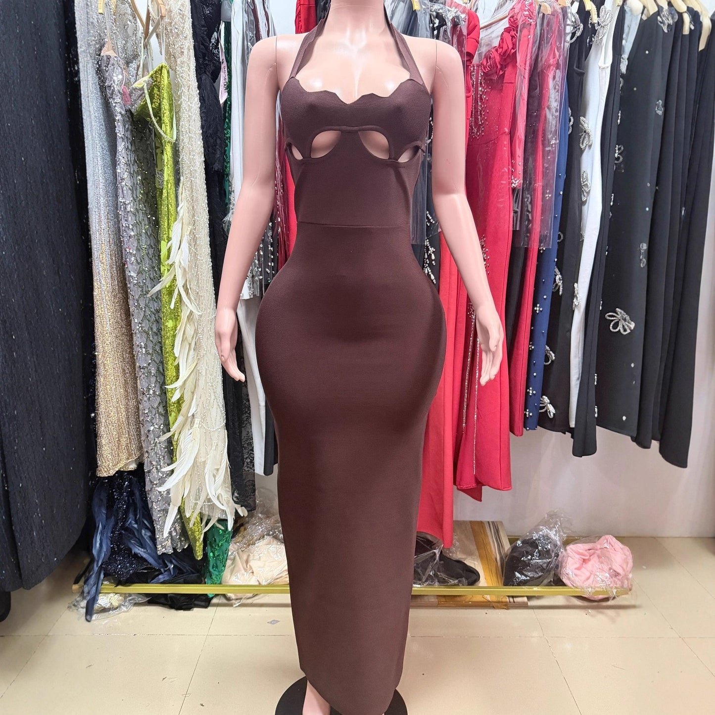 Women's Sexy Rhombus Ultra Low Collar Backless Dresses