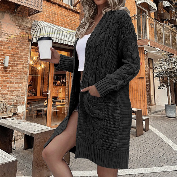 Women's Mid-length With Pockets Thick Loose Coarse Women's Sweater