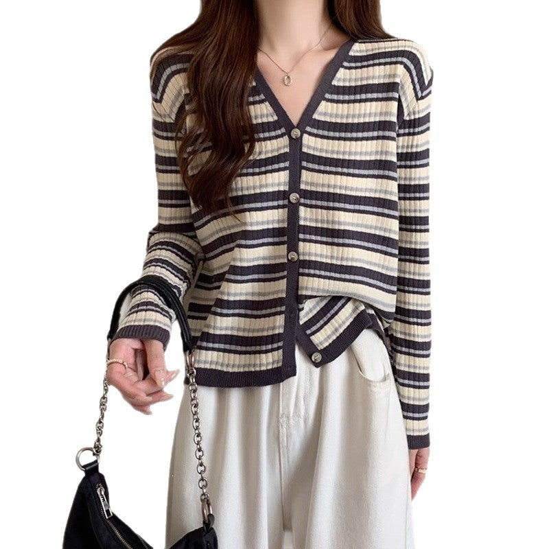 Women's Style Sweet Striped Knitted For Western Slim Fit Slimming Cardigans