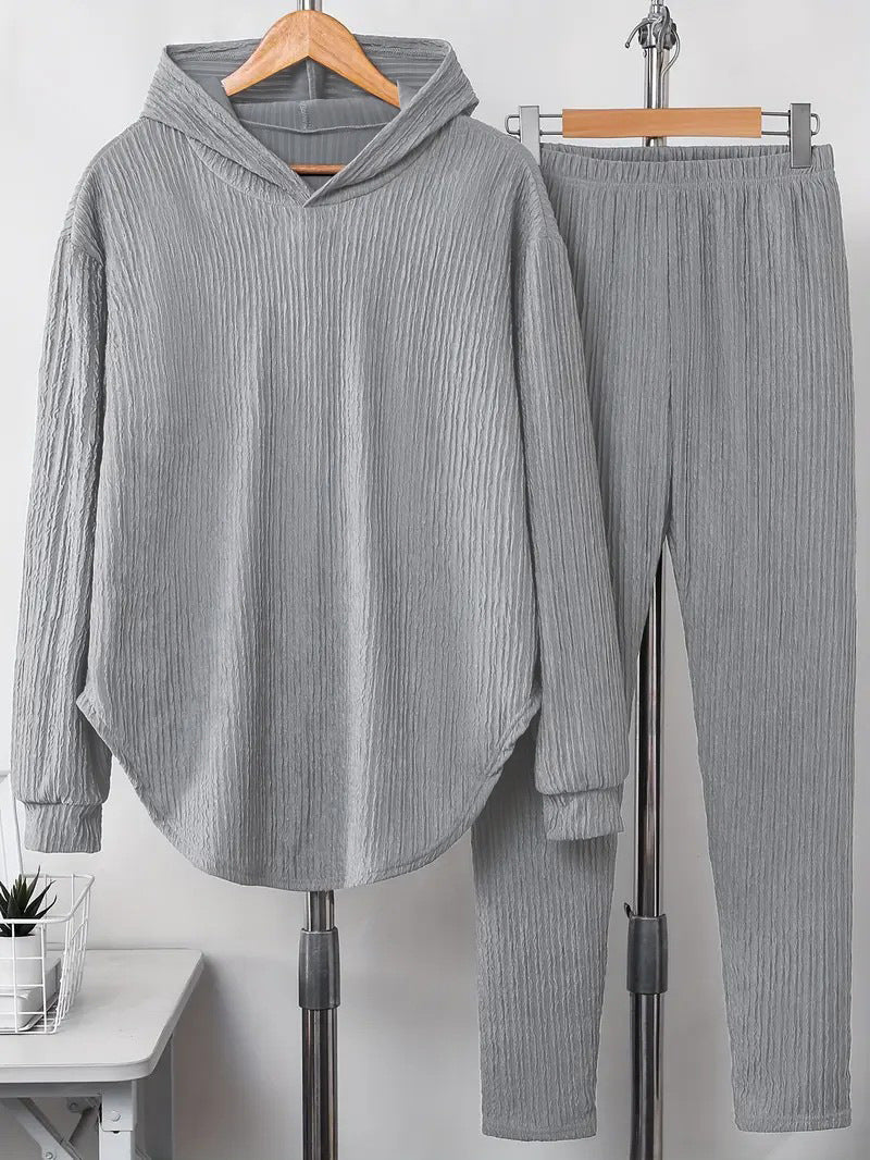 Women's Set Solid Color Long-sleeved Hooded Trousers Sweaters