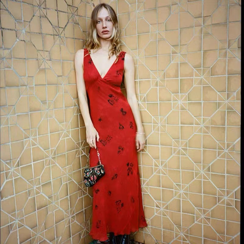 Women's Elegant Green Wine Red Retro Printed Dresses