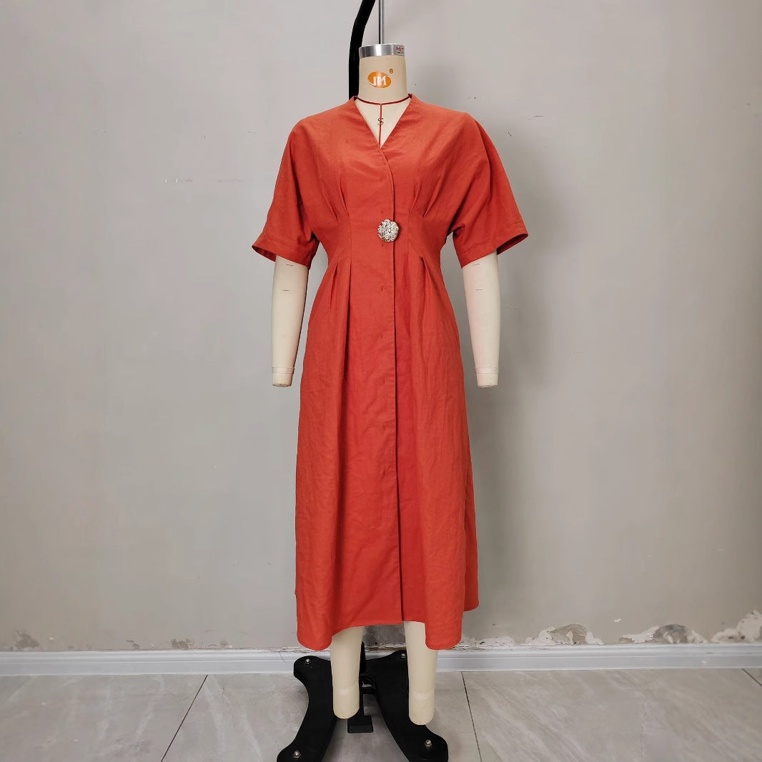 Women's French Dress Sleeve Front Button Loose Dresses