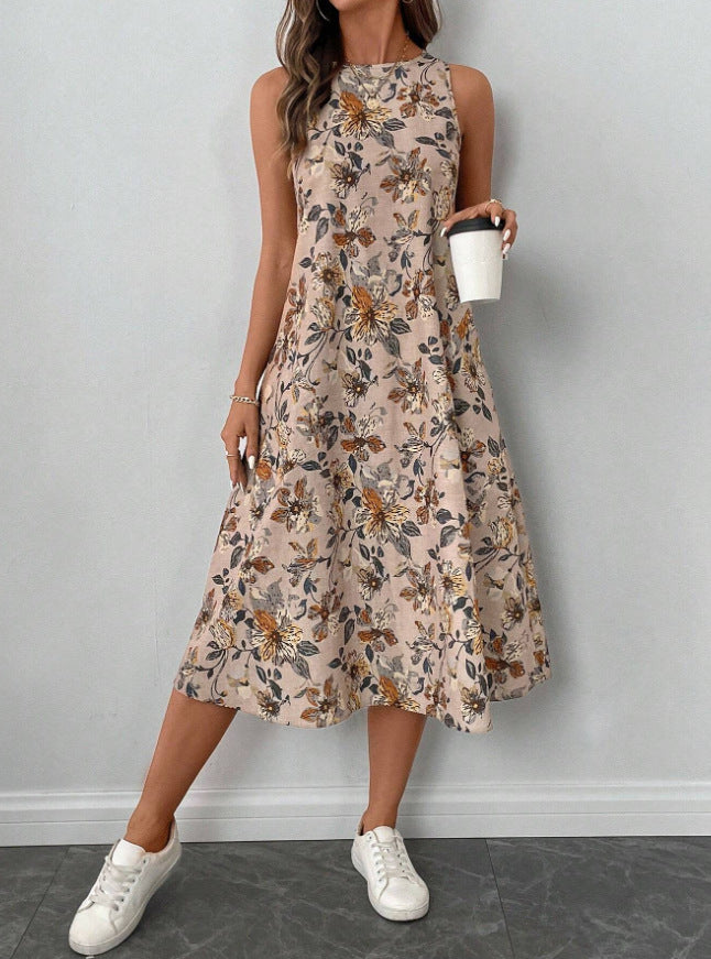 Trendy Women's Printed Sleeveless Pocket Elegant Dress