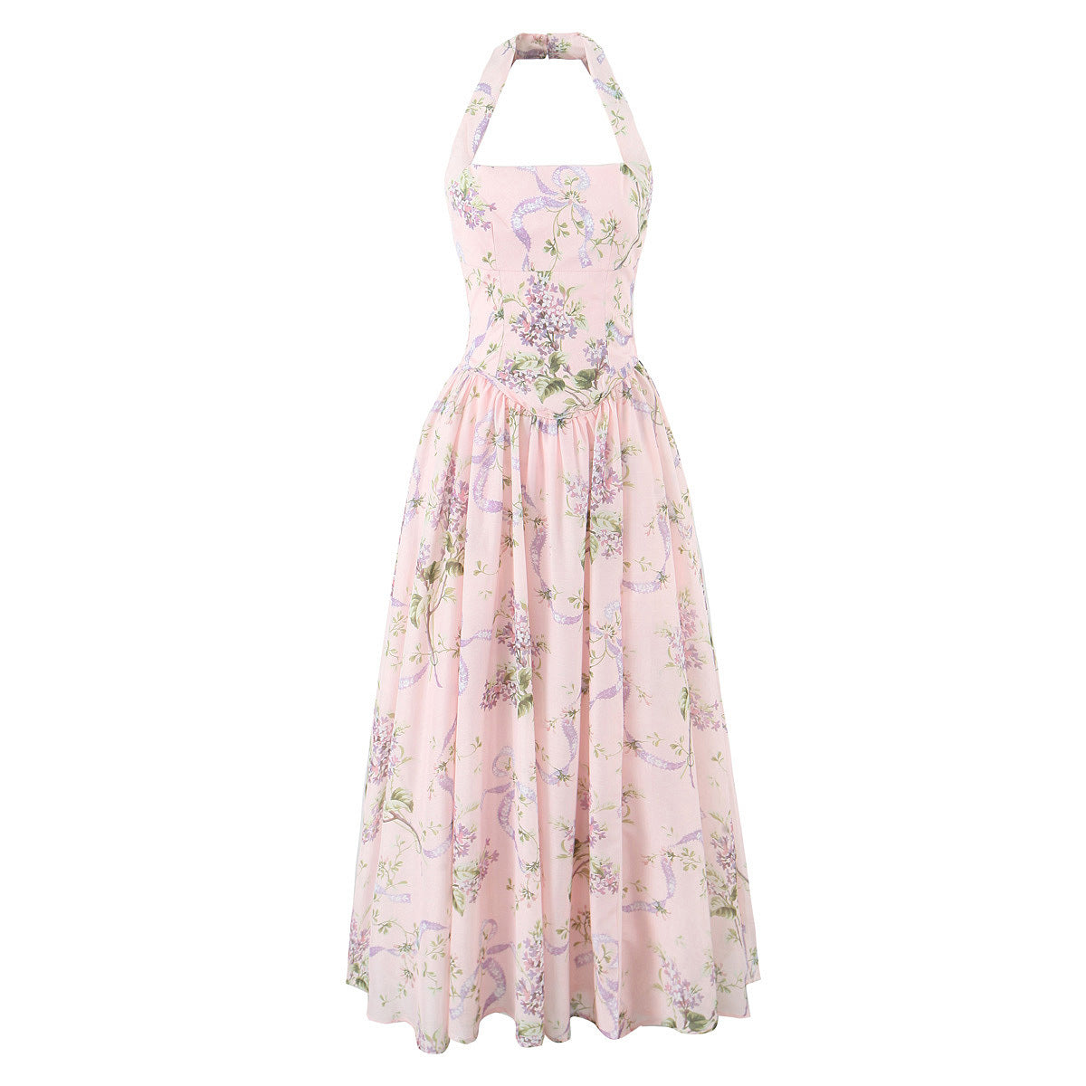 Women's Fashionable Lightweight Pink Printing Chiffon Split Dresses