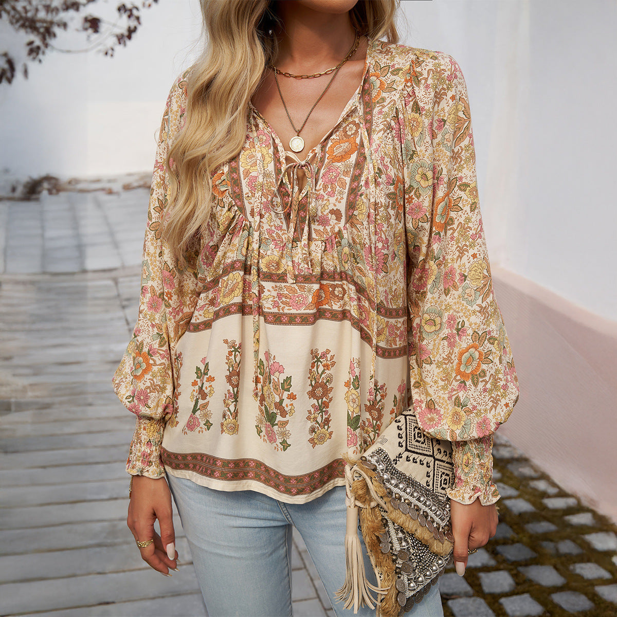 Women's Bohemian Vacation Style Rayon Printed Long Tops