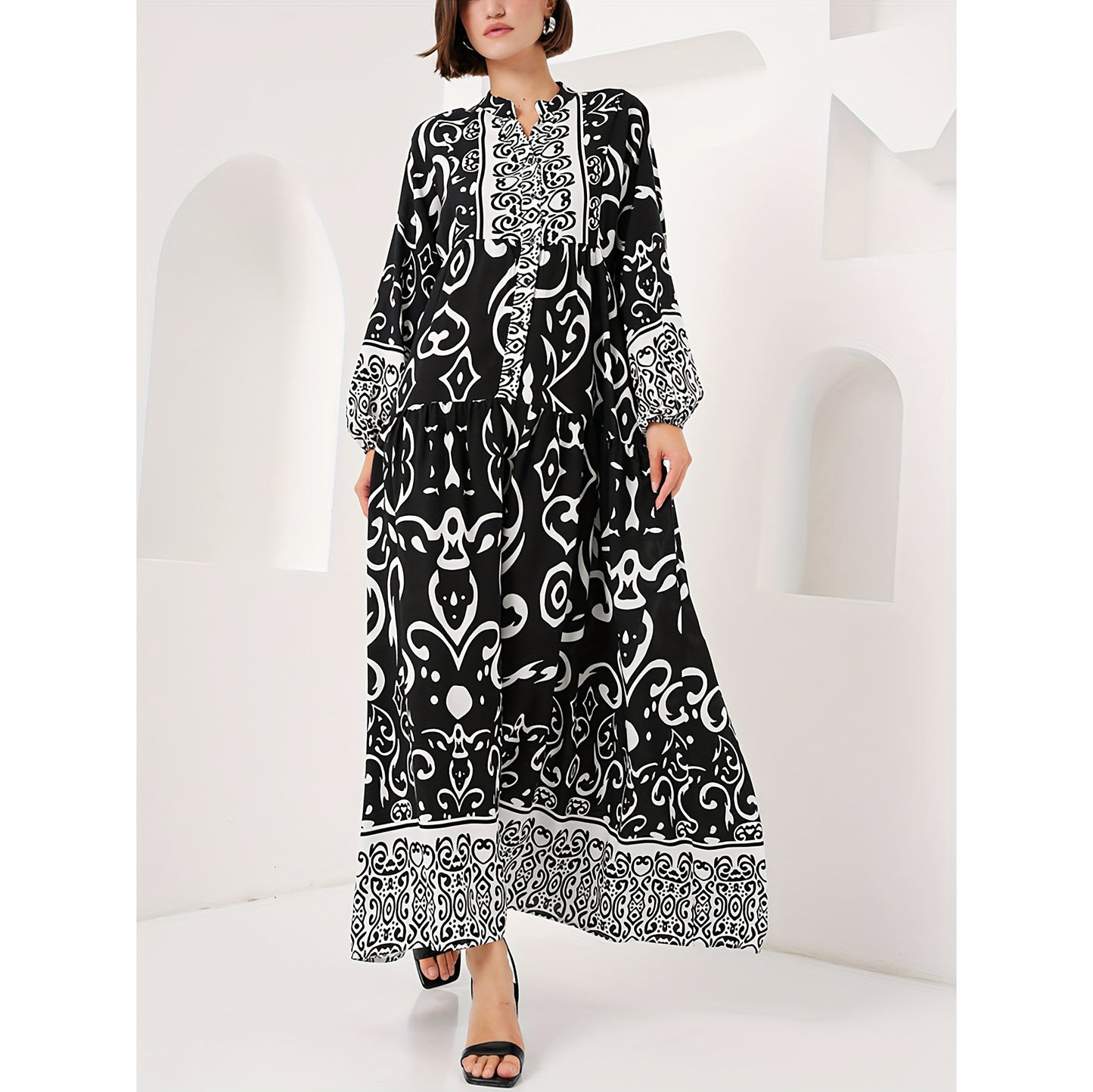 Women's Black Long Robe Elegant Loose Sleeve Dress