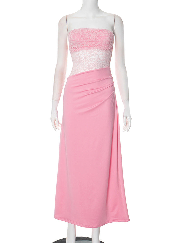 Women's Hollow Sleeveless Backless Stitching Tube Pinch Dresses