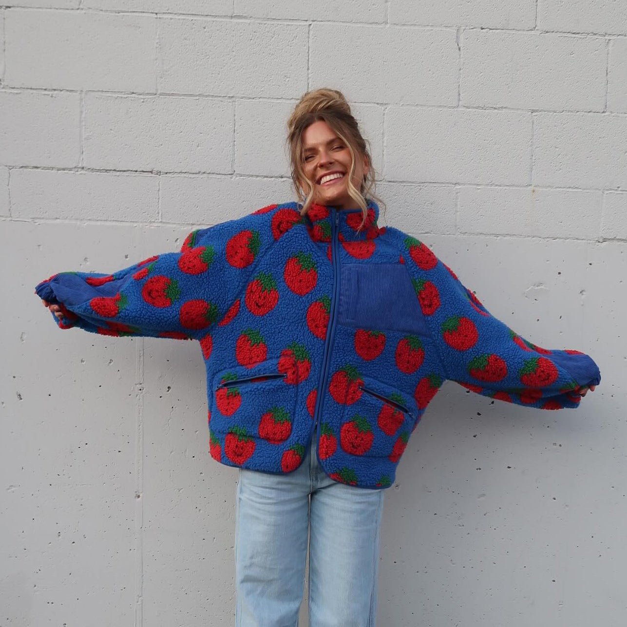 Women's Printed Zipper Loose Casual Style Warm Coats