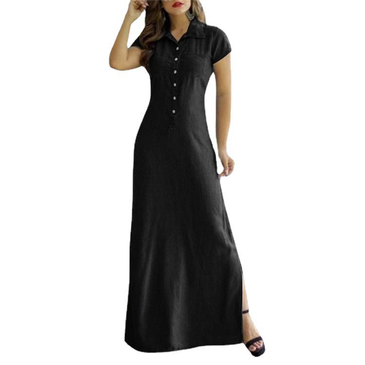 Collar Slit Pocket Large Swing Casual Dress