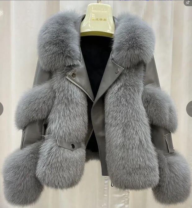 Elegant Imitation Fox Fur Integrated Wind Coats