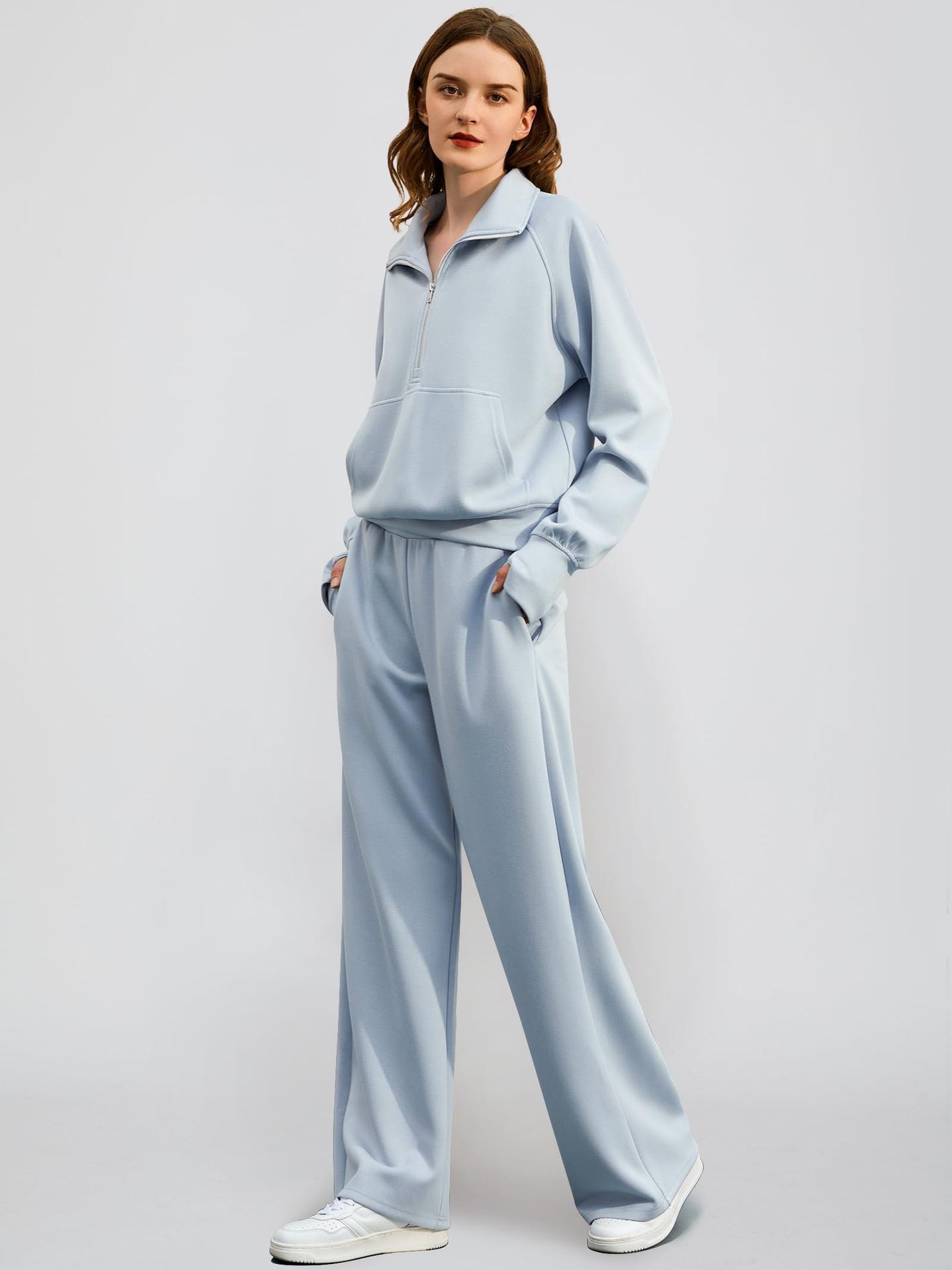 Women's Two-piece Zip Sweatshirt Wide Leg Track Fashion Casual Suit