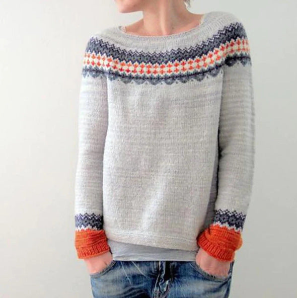 Women's Round Neck Multicolor Loose Fashion Pullover Sweater