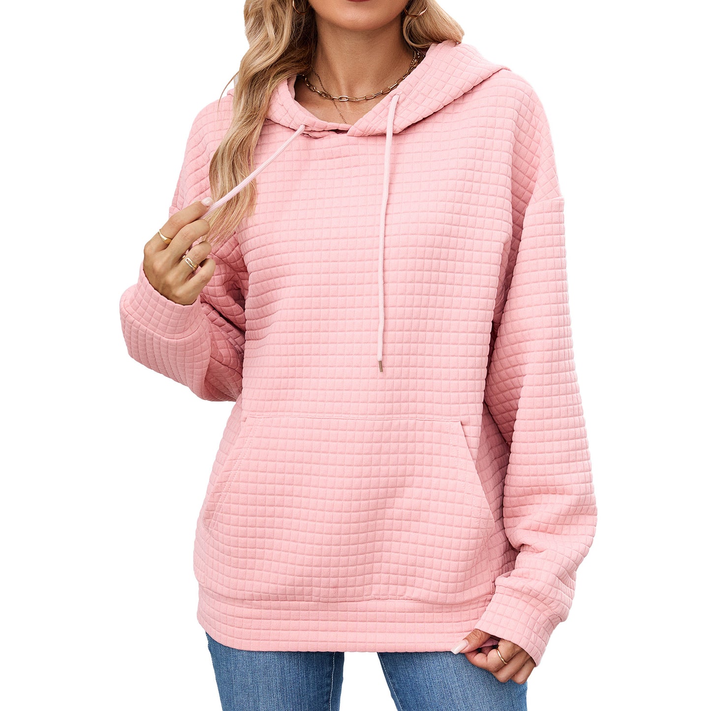 Women's Solid Color Hooded Pocket Loose Long Sleeve Women's Sweater, Sweater