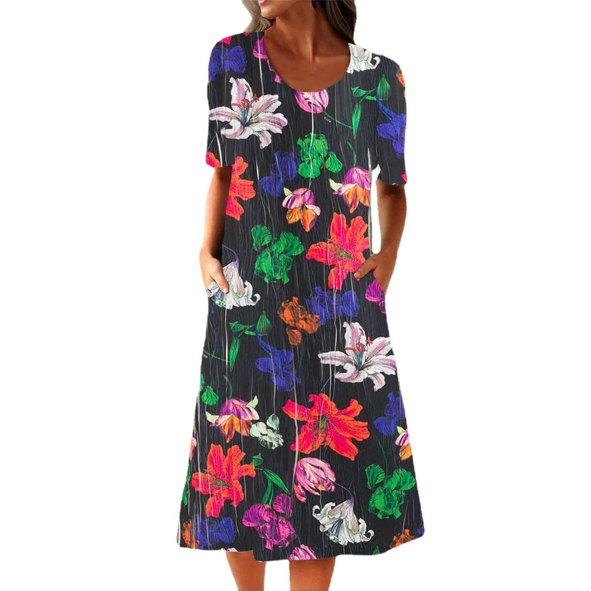 Women's Summer Casual Round Neck Printed Elegant Dress