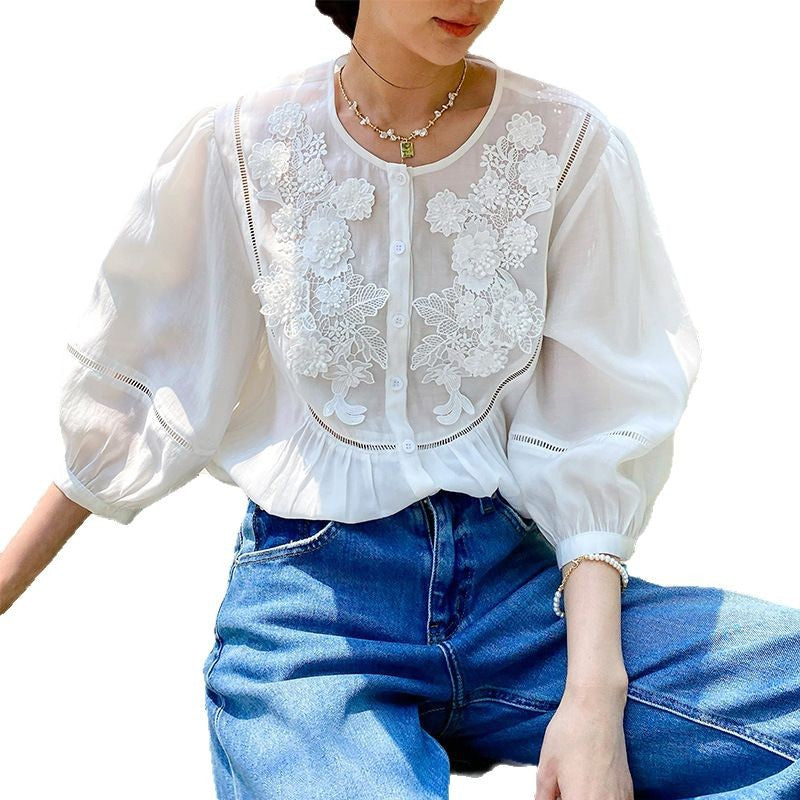Women's Style White Shirt Half Sleeve Old Blouses