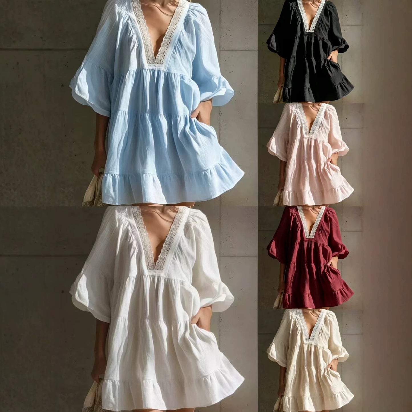 Women's French Bohemian Style Lace Loose Vacation Dress