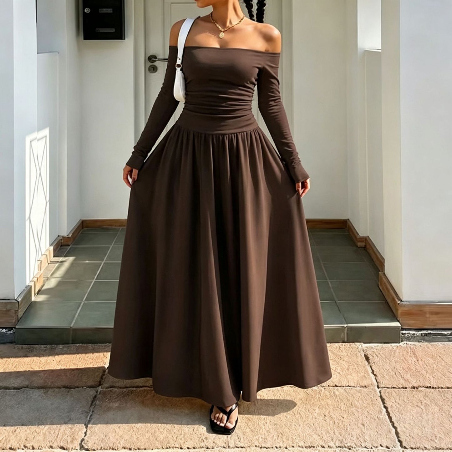 Women's Elegant Long-sleeved For Waist Fitted Figure Dress