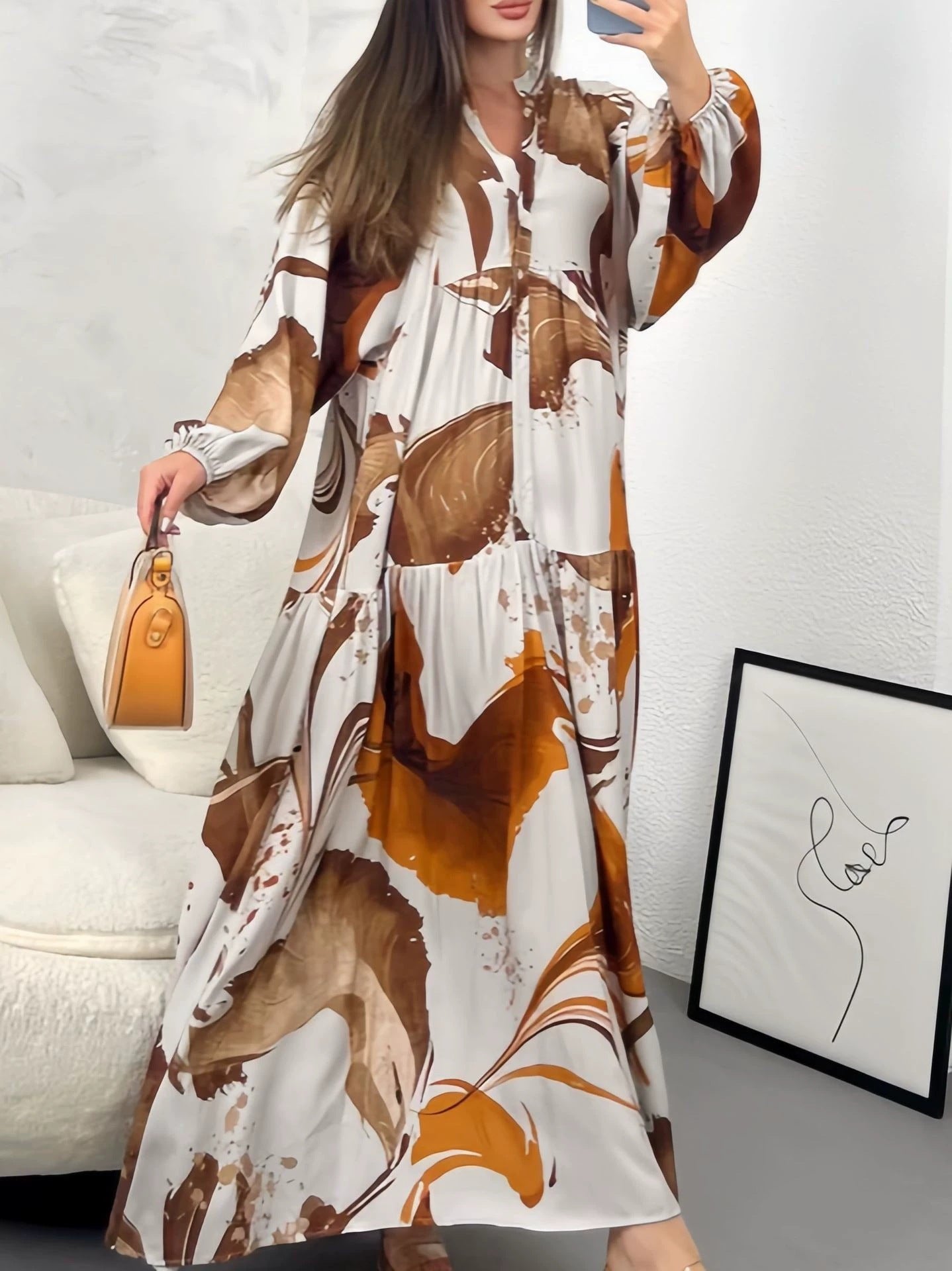 Printed Loose Casual Long Sleeves Temperament Dress
