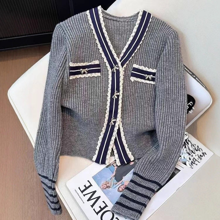 Women's Knitted Clothes French Style Color Matching Outer Wear Tops