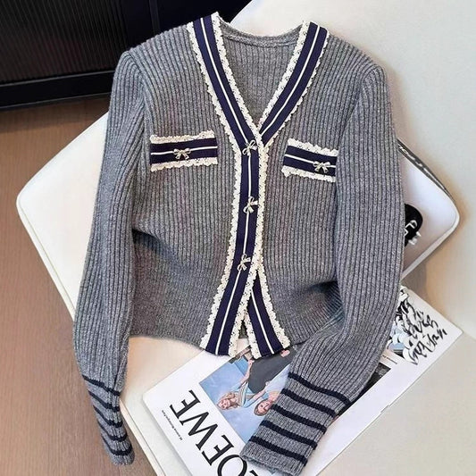 Women's Knitted Clothes French Style Color Matching Outer Wear Tops