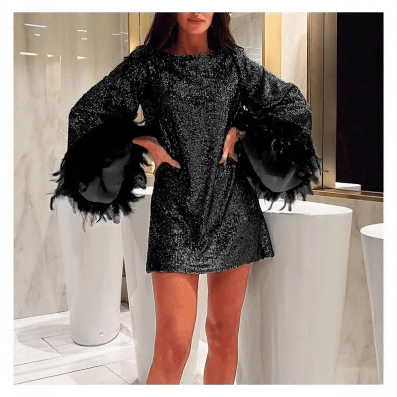 Women's Sexy Long Sleeve Colors Sequin Elegant Dresses
