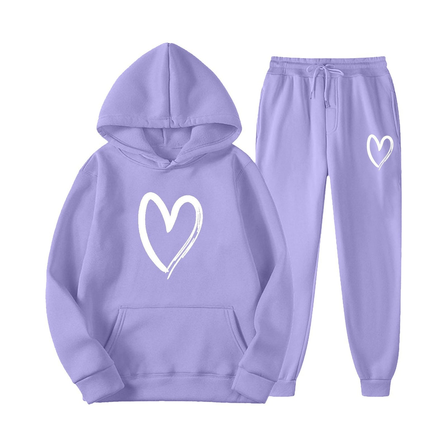 Women's Sports Printed Heart-shaped Solid Color Set Fashion Casual Suit