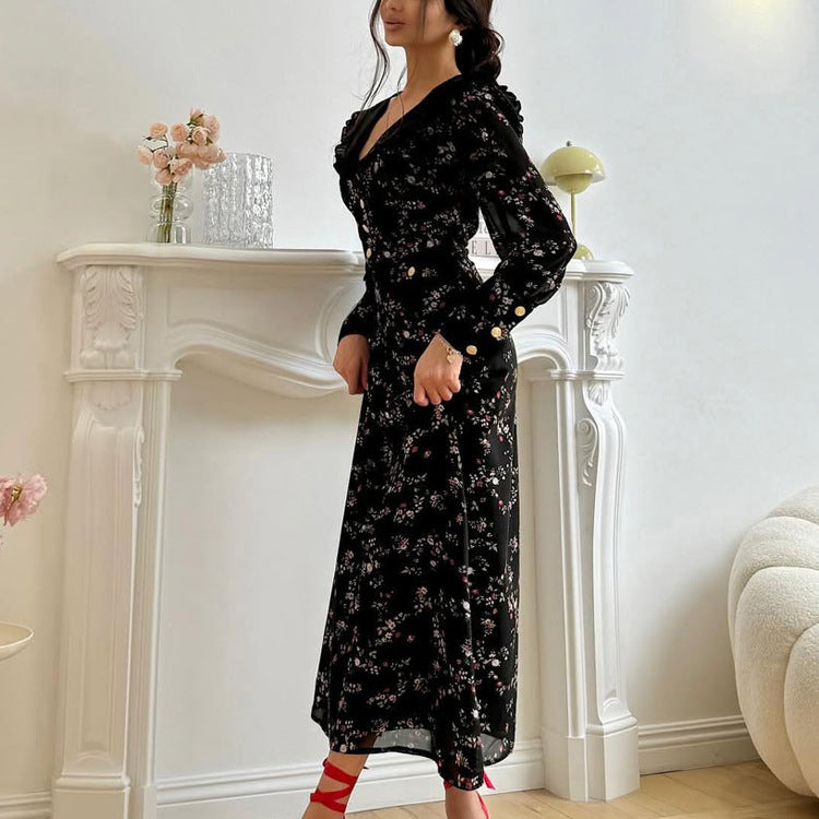 Women's Long Sleeve Retro French Dress Temperament Dresses