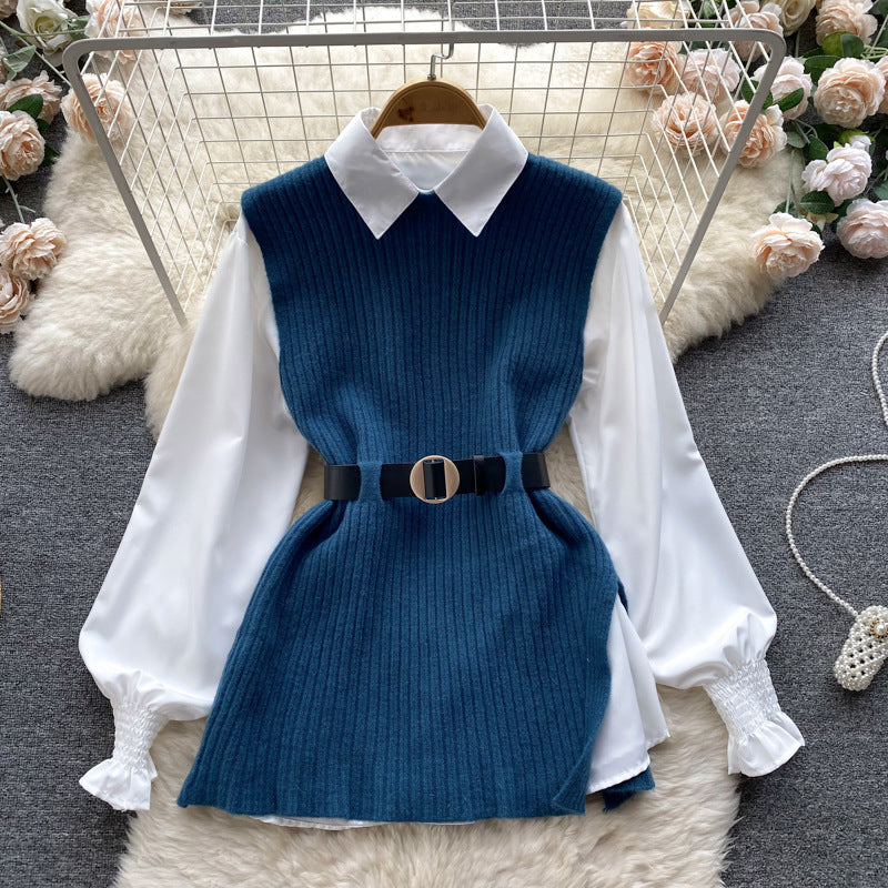 Women's Loose Long-sleeved White Collar Split Light Tops