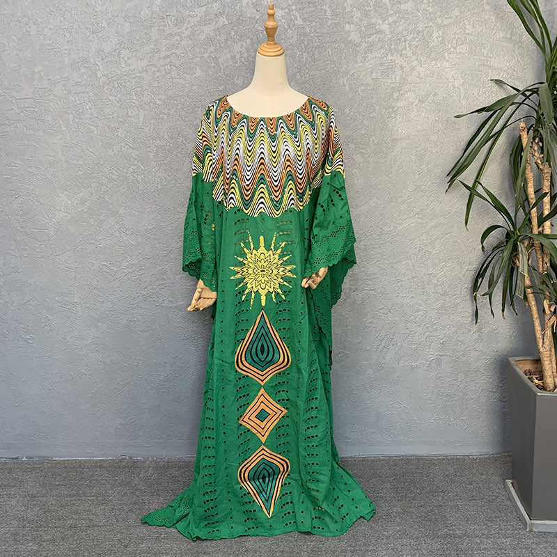 Women's African Cotton Hollow Embroidered Fashion Wear Dresses