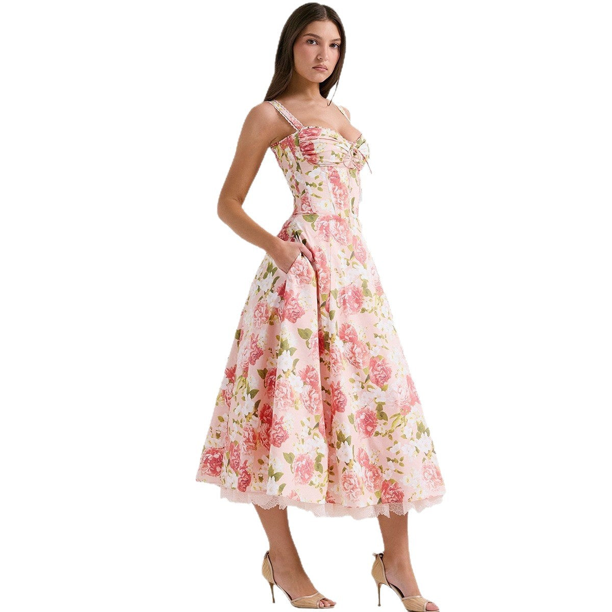 Sweet Spicy Style Holiday Printed Strap Lace Dresses