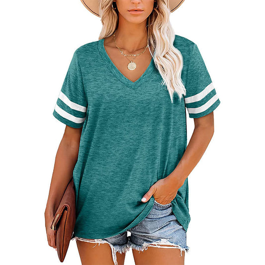 Women's Summer Loose T-shirt Striped Sleeve Blouses