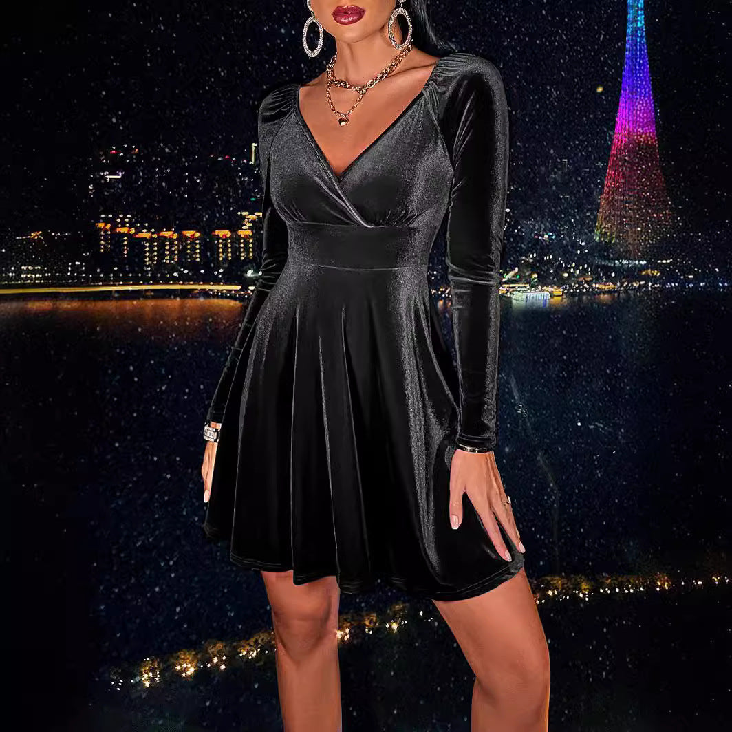 Women's Long Sleeve Veet Tuxedo Female Elegant Dress