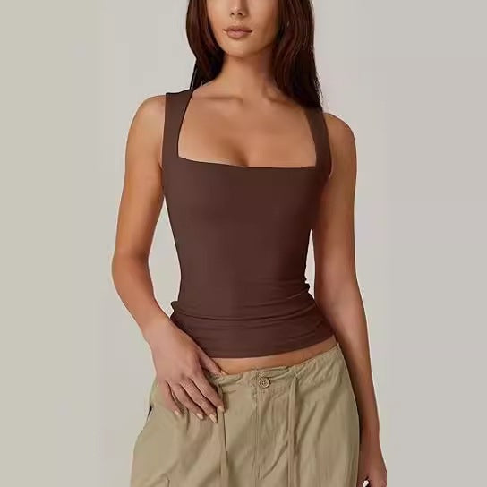 Women's Square Collar Sleeveless Double Layer Basic Blouses