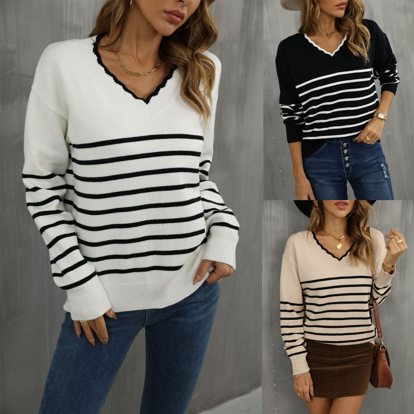Women's Spring Pullover Bottoming Shirt Striped For Sweater