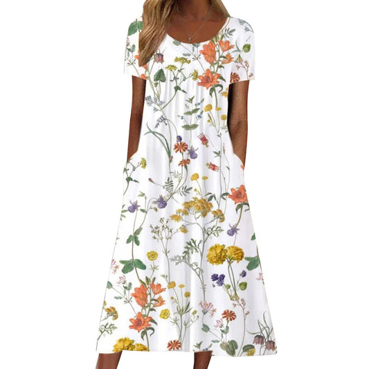 Women's Loose Comfortable Sleeve Printed Dress Bohemian Shorts