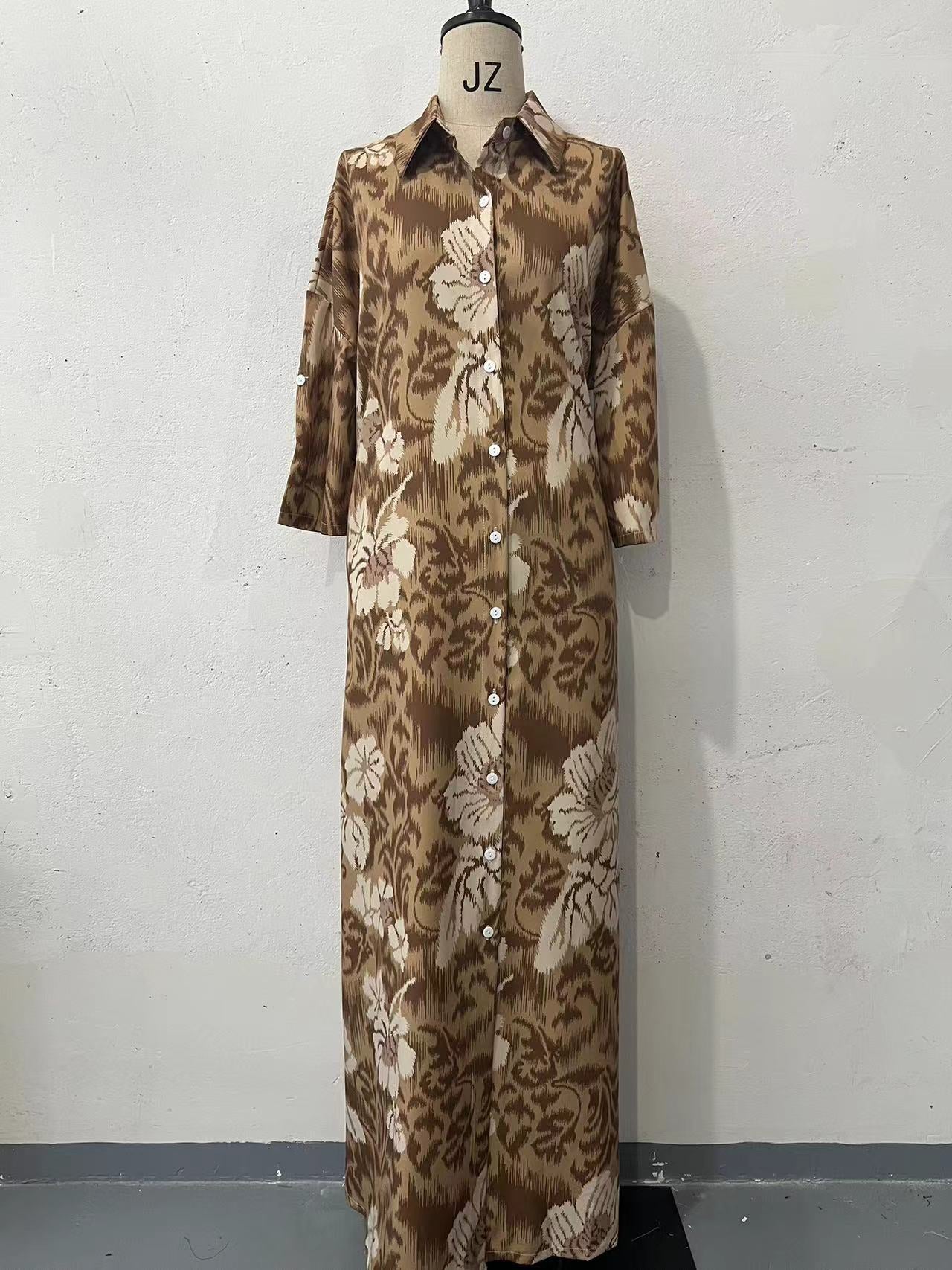 Women's Collar Printed Long Sleeve Fashion Loose Dresses