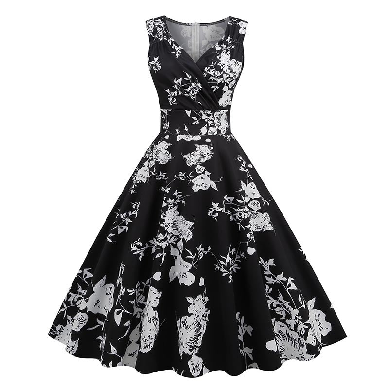 Women's Hepburn Style Vintage Printed Dress Dresses