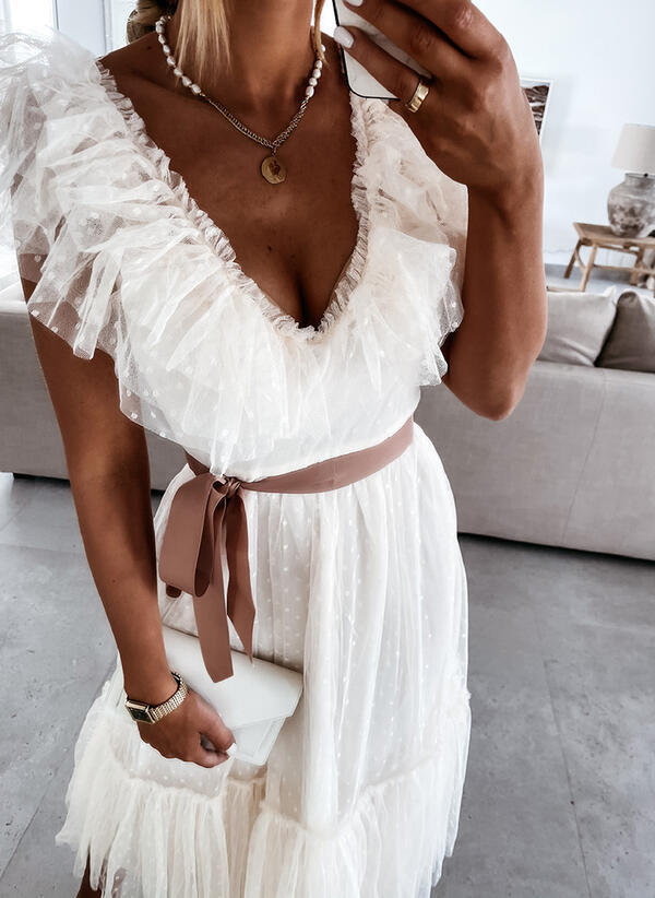 Summer Solid Color Sleeveless Mesh Belt Dresses