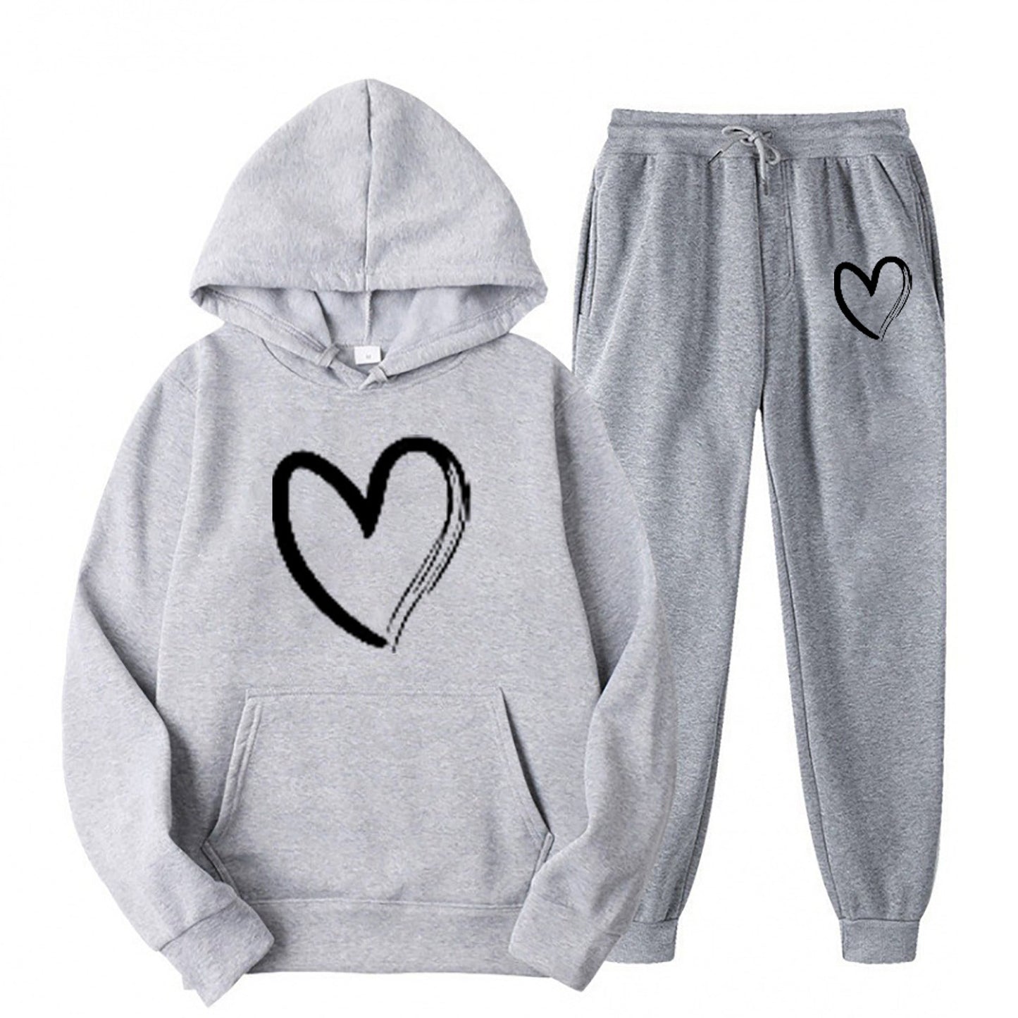 Women's Sports Printed Heart-shaped Solid Color Set Fashion Casual Suit