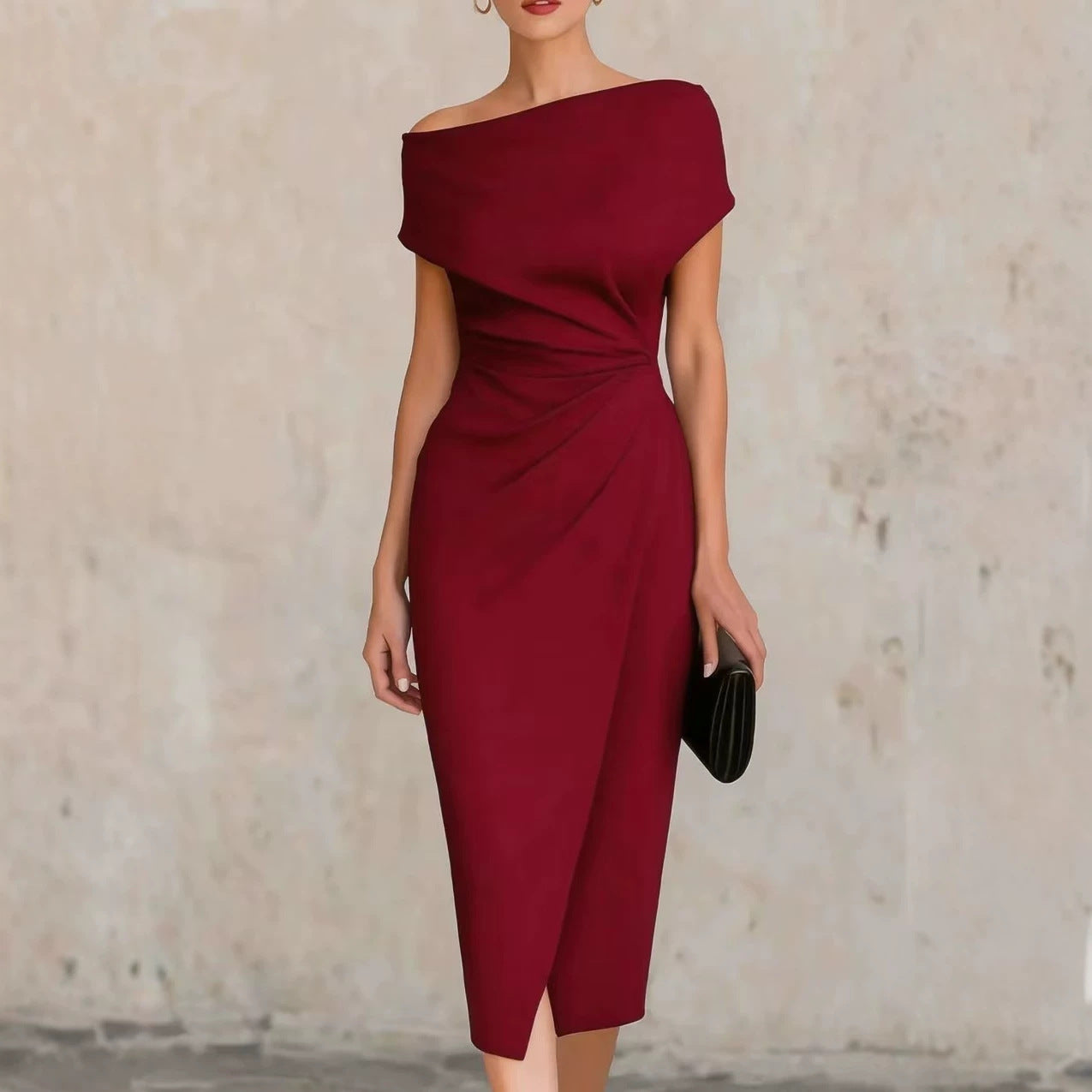 Women's Fitted Waist Pleated Banquet Commuter Split Dress