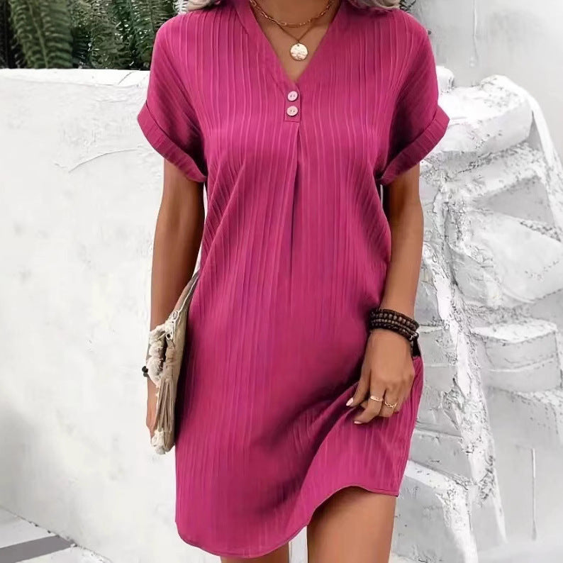 Women's Solid Color Pullover Comfort Casual Button Dress