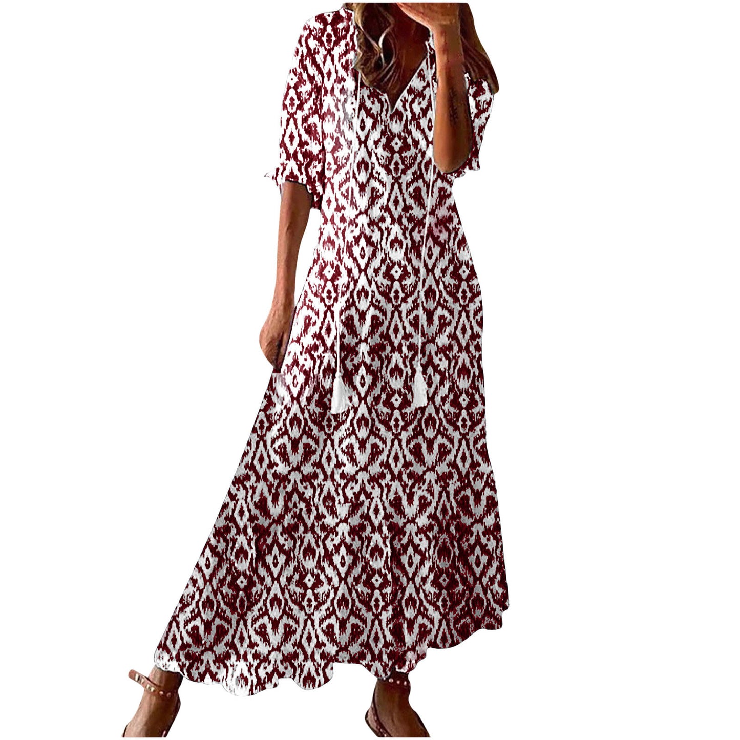 Women's Bohemian Style Print Dress Mid Waist Dresses
