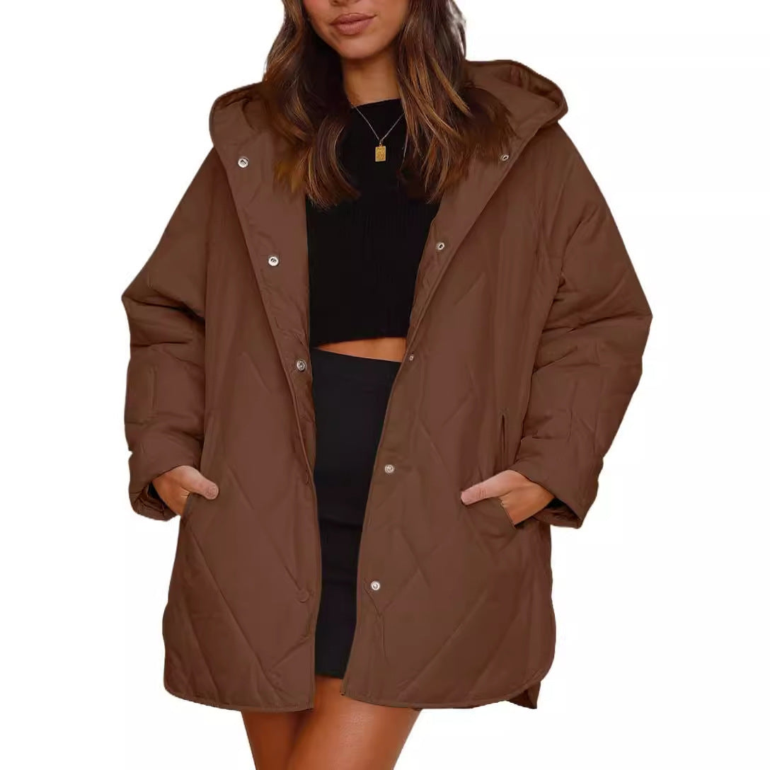 Women's Winter Casual Diamond Quilted Hooded Lightweight Coats