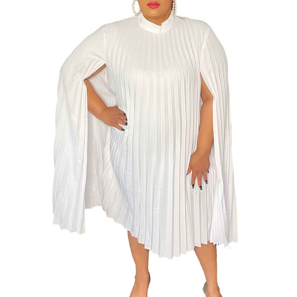 Women's Fashion Elegant Cape Loose Pleated African Dress
