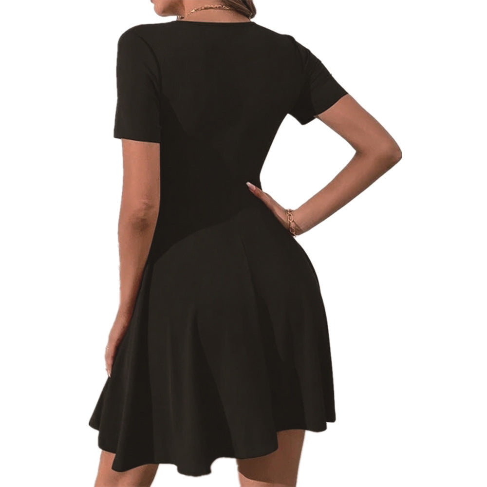 Women's Color Rib Fabric Stitching Casual Fashion Round Neck Dress
